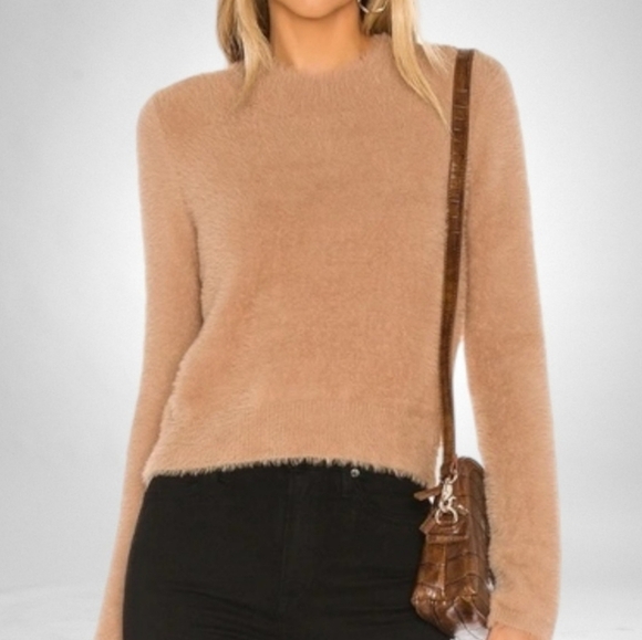 HOUSE of Harlow 1960 x Revolve Alicia Fuzzy Knit Crewneck Tan Sweater Sz M Cozy - Picture 2 of 13